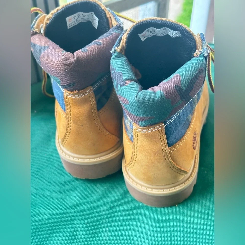 Timberland Heritage 6-Inch Waterproof Camo Plaid Leather Toddler Boots.